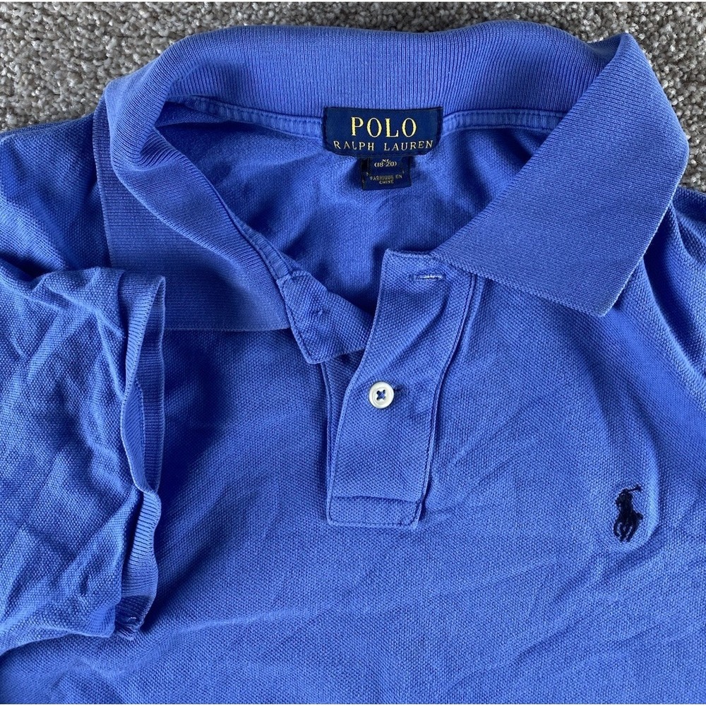 Polo Ralph Lauren Solid Blue Polo Shirt Youth XL (18-20) Blue Pony Cotton Preppy